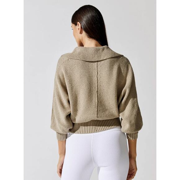 BROCHU WALKER Marlowe Taupe Cropped Henley Sweater Size Small - Picture 3 of 8